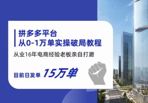 拼多多从0-1万单实操破局教程，从业16年电商经验打磨，目前日发单15万单-副业城