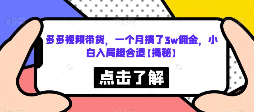 多多视频带货，一个月搞了3w佣金，小白入局超合适【揭秘】-副业城