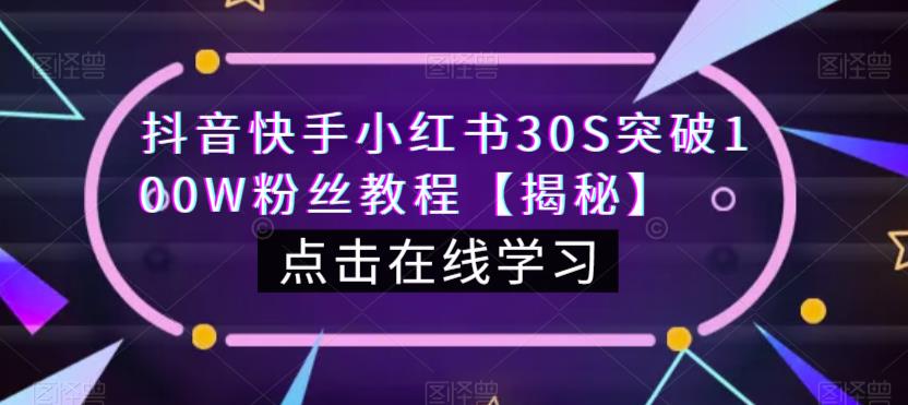 抖音快手小红书30S突破100W粉丝教程【揭秘】-副业城