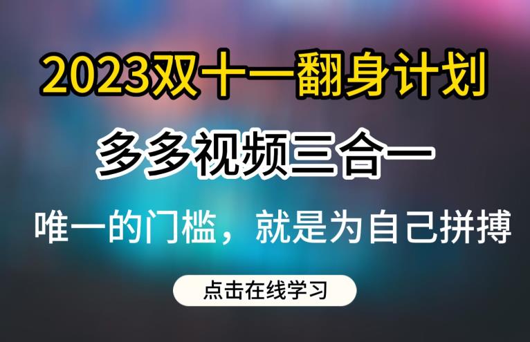 2023双十一翻身计划，多多视频带货三合一玩法教程【揭秘】-副业城