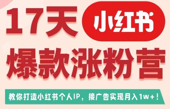 17天小红书爆款涨粉营（广告变现方向），教你打造小红书博主IP、接广告变现的-副业城