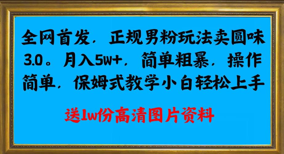 全网首发正规男粉玩法卖圆味3.0，月入5W+，简单粗暴，操作简单，保姆式教学，小白轻松上手-副业城