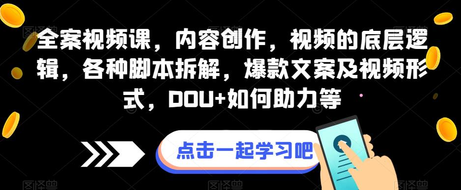 全案视频课，内容创作，视频的底层逻辑，各种脚本拆解，爆款文案及视频形式，DOU+如何助力等-副业城