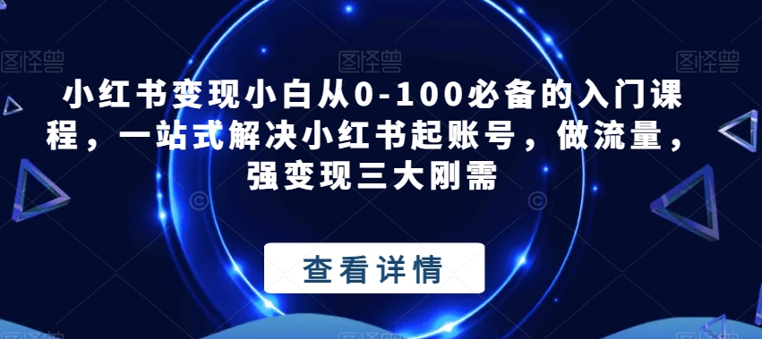 小红书变现小白从0-100必备的入门课程，一站式解决小红书起账号，做流量，强变现三大刚需-副业城