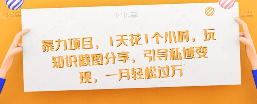 暴力项目，1天花1个小时，玩知识截图分享，引导私域变现，一月轻松过万【截图】-副业城