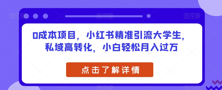 0成本项目，小红书精准引流大学生，私域高转化，小白轻松月入过万【揭秘】-副业城