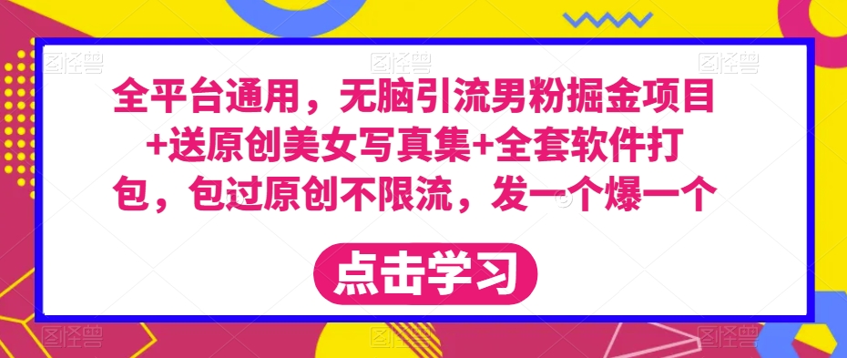 全平台通用，无脑引流男粉掘金项目+送原创美女写真集+全套软件打包，包过原创不限流，发一个爆一个【揭秘】-副业城