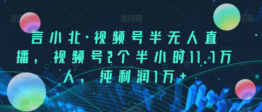 言小北·视频号半无人直播，视频号2个半小时11.7万人，纯利润1万+-副业城