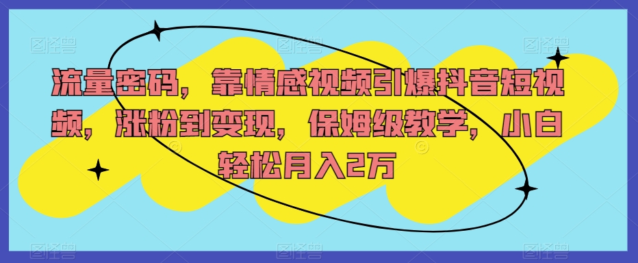 流量密码，靠情感视频引爆抖音短视频，涨粉到变现，保姆级教学，小白轻松月入2万【揭秘】-副业城