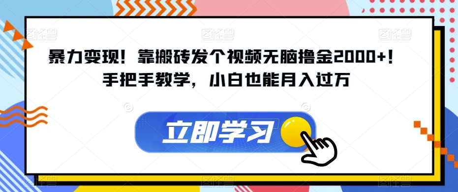 暴力变现！靠搬砖发个视频无脑撸金2000+！手把手教学，小白也能月入过万【揭秘】-副业城