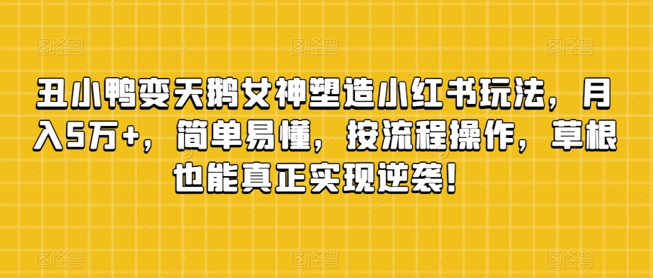 丑小鸭变天鹅女神塑造小红书玩法，月入5万+，简单易懂，按流程操作，草根也能真正实现逆袭！-副业城