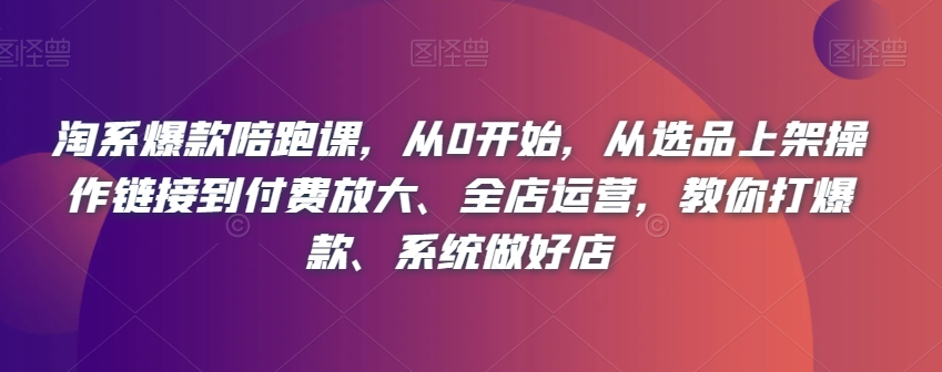 淘系爆款陪跑课，从0开始，从选品上架操作链接到付费放大、全店运营，教你打爆款、系统做好店-副业城