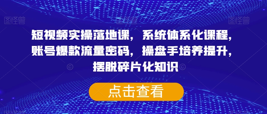 短视频实操落地课，系统体系化课程，账号爆款流量密码，操盘手培养提升，摆脱碎片化知识-副业城