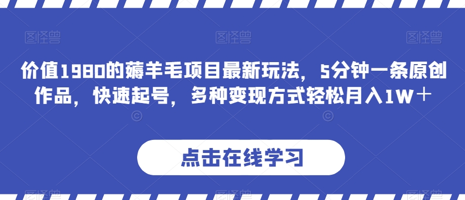 价值1980的薅羊毛项目最新玩法，5分钟一条原创作品，快速起号，多种变现方式轻松月入1W＋【揭秘】-副业城