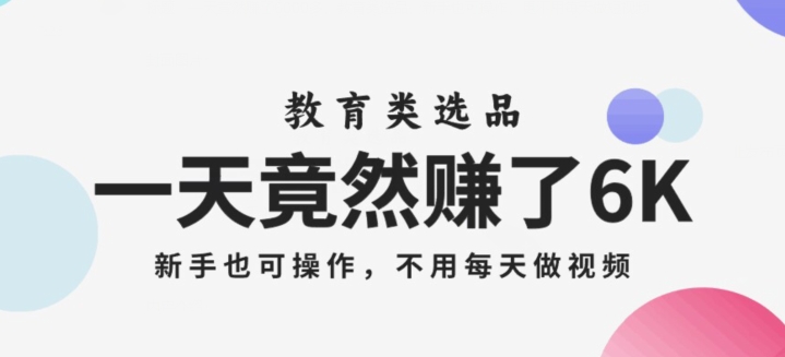 一天竟然赚了6000多，教育类选品，新手也可操作，更不用每天做短视频【揭秘】-副业城