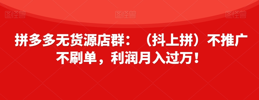 拼多多无货源店群：（抖上拼）不推广不刷单，利润月入过万！【揭秘】-副业城