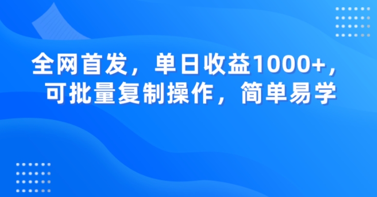 全网首发，单日收益1000+，可批量复制操作，简单易学【揭秘】-副业城