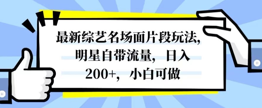 最新综艺名场面片段玩法，明星自带流量，日入200+，小白可做【揭秘】-副业城