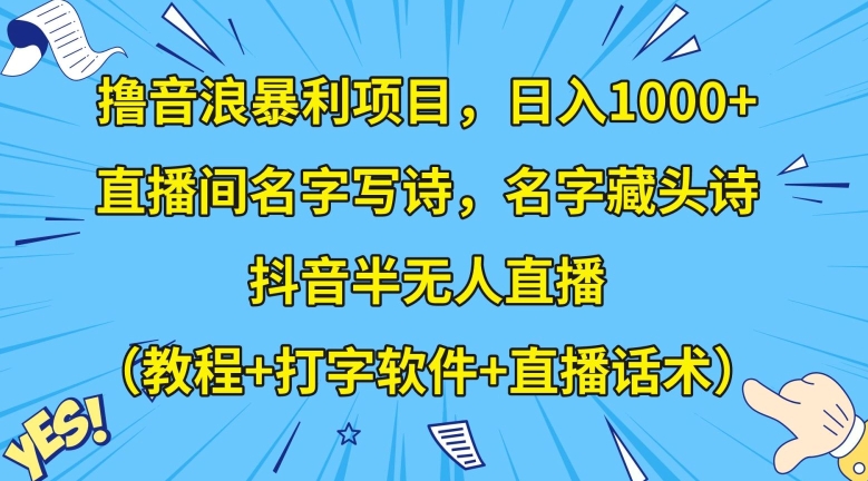 撸音浪暴利项目，日入1000+，直播间名字写诗，名字藏头诗，抖音半无人直播（教程+打字软件+直播话术）【揭秘】-副业城