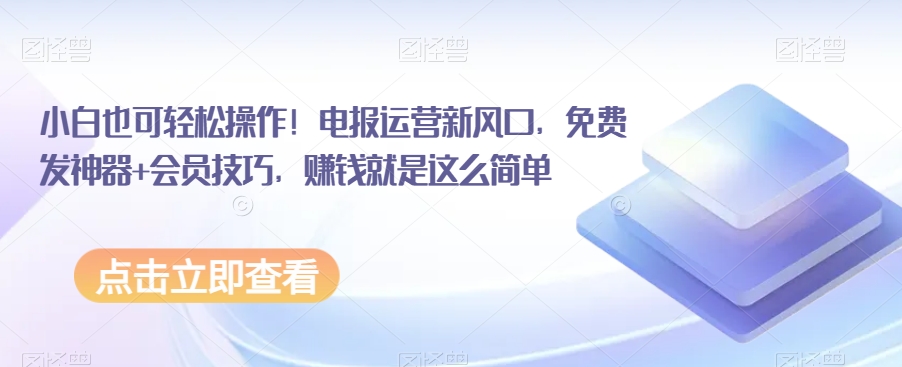 小白也可轻松操作！电报运营新风口，免费发神器+会员技巧，赚钱就是这么简单-副业城