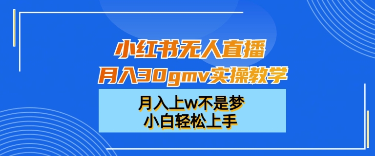 小红书无人直播月入30gmv实操教学，月入上w不是梦，小白轻松上手-副业城