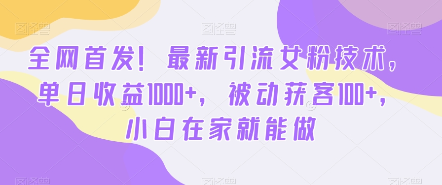 全网首发！最新引流女粉技术，单日收益1000+，被动获客100+，小白在家就能做-副业城