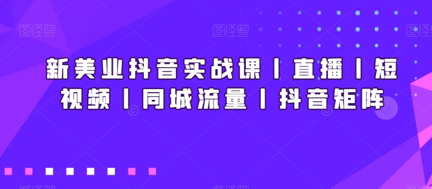 新美业抖音实战课丨直播丨短视频丨同城流量丨抖音矩阵-副业城