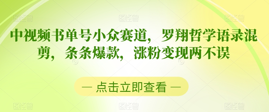 中视频书单号小众赛道，罗翔哲学语录混剪，条条爆款，涨粉变现两不误-副业城