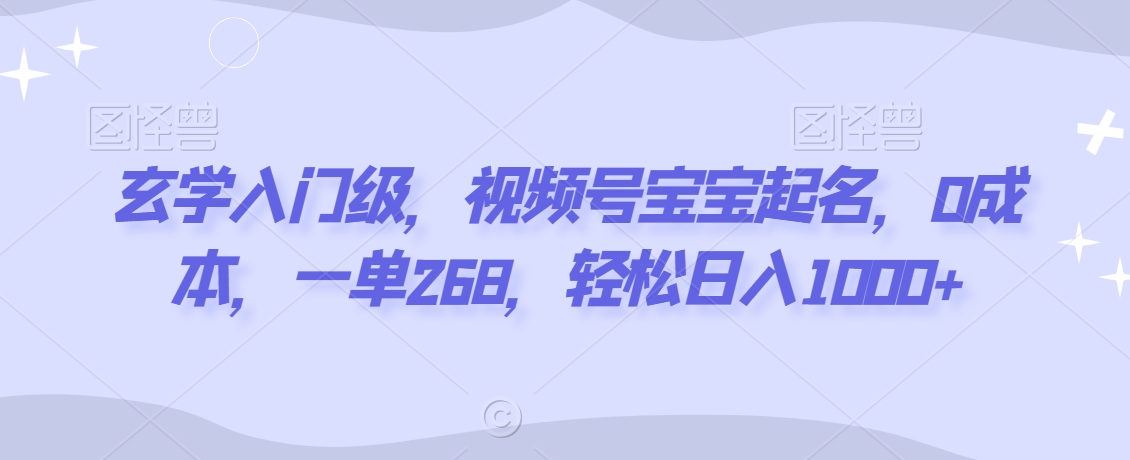 玄学入门级，视频号宝宝起名，0成本，一单268，轻松日入1000+-副业城