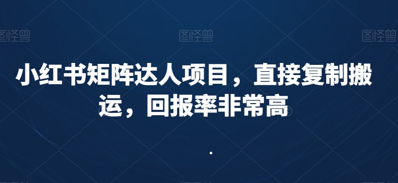 小红书矩阵达人项目，直接复制搬运，回报率非常高-副业城