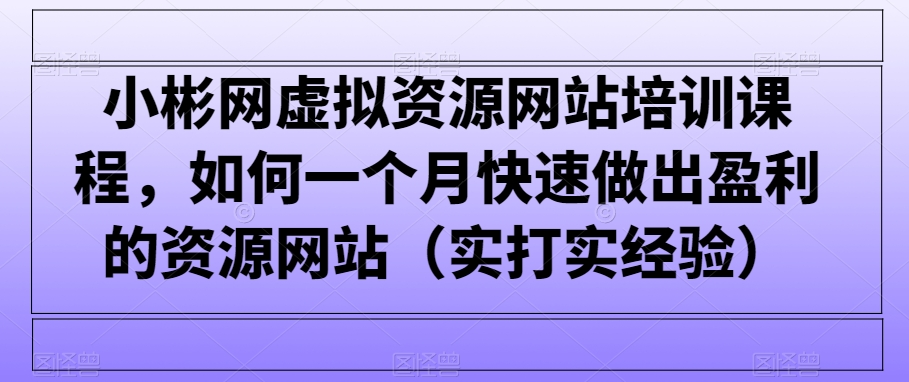 小彬网虚拟资源网站培训课程，如何一个月快速做出盈利的资源网站（实打实经验）-副业城