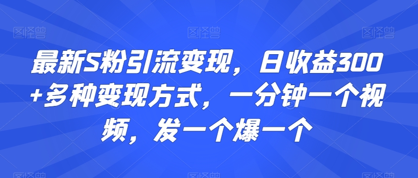 最新S粉引流变现，日收益300+多种变现方式，一分钟一个视频，发一个爆一个-副业城