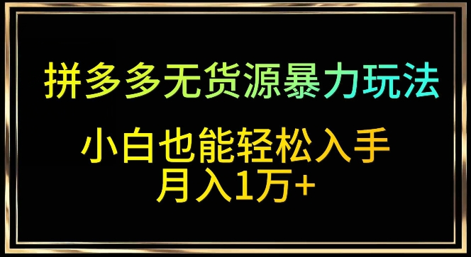 拼多多无货源暴力玩法，全程干货，小白也能轻松入手，月入1万+-副业城