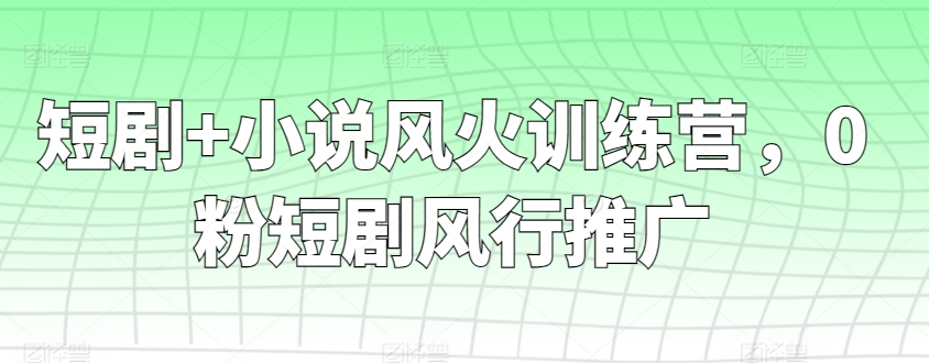 短剧+小说风火训练营，0粉短剧风行推广-副业城