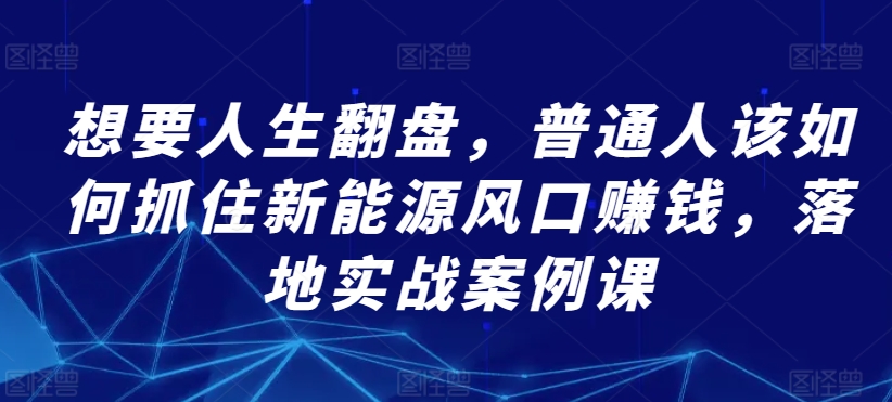 想要人生翻盘，普通人该如何抓住新能源风口赚钱，落地实战案例课-副业城