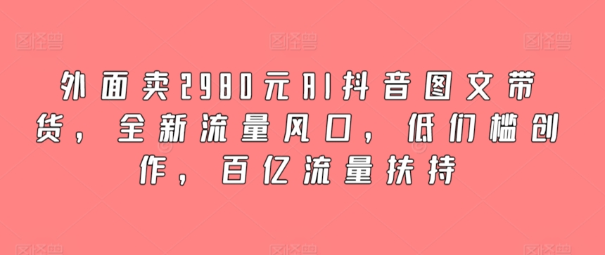 外面卖2980元AI抖音图文带货，全新流量风口，低们槛创作，百亿流量扶持-副业城