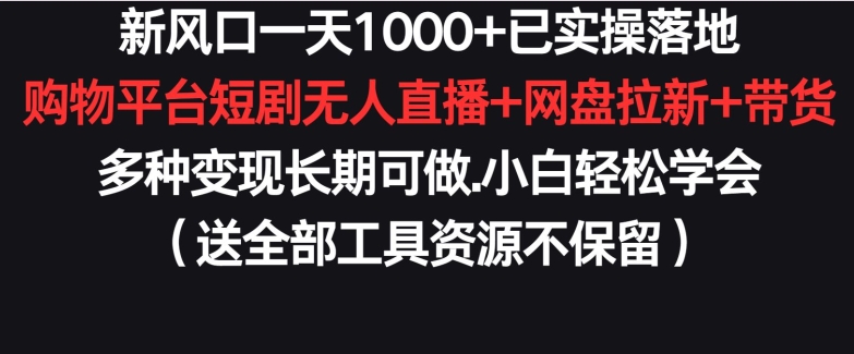 新风口一天1000+已实操落地购物平台短剧无人直播+网盘拉新+带货多种变现长期可做-副业城