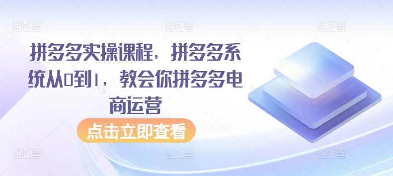 拼多多实操课程，拼多多系统从0到1，教会你拼多多电商运营-副业城