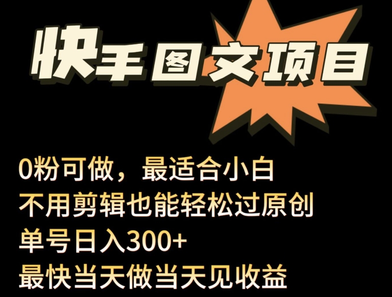 24年最新快手图文带货项目，零粉可做，不用剪辑轻松过原创单号轻松日入300+-副业城