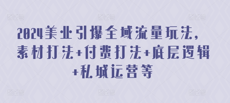 2024美业引爆全域流量玩法，素材打法 付费打法 底层逻辑 私城运营等-副业城