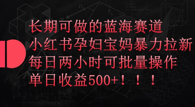 长期可做的蓝海赛道，小红书孕妇宝妈暴力拉新玩法，每日两小时可批量操作，单日收益500+-副业城