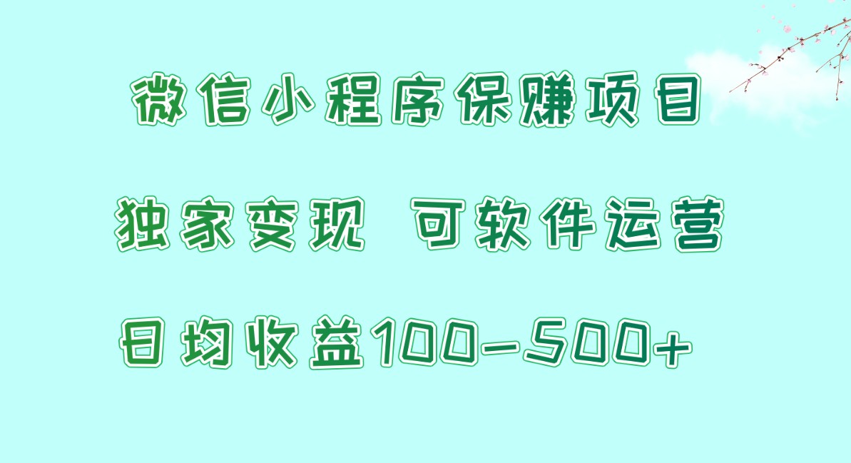 微信小程序保赚项目，日均收益100~500+，独家变现，可软件运营-副业城