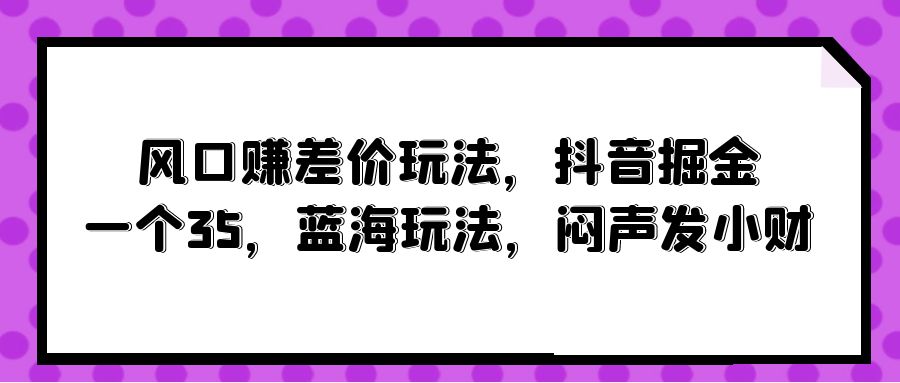 （10022期）风口赚差价玩法，抖音掘金，一个35，蓝海玩法，闷声发小财-副业城