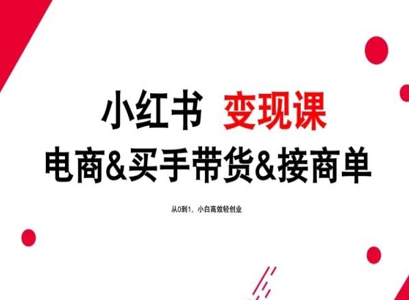 2024年最新小红书变现课，电商&买手带货&接商单，从0到1，小白高效轻创业-副业城