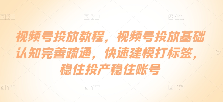 视频号投放教程，​视频号投放基础认知完善疏通，快速建模打标签，稳住投产稳住账号-副业城