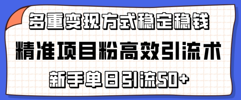 精准项目粉高效引流术，新手单日引流50+，多重变现方式稳定赚钱-副业城