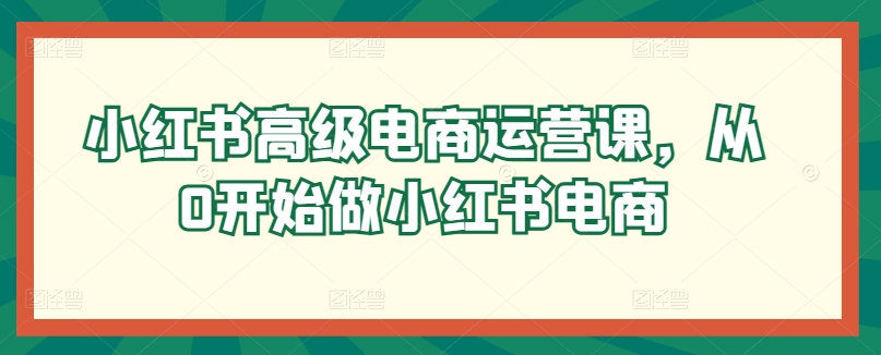 小红书高级电商运营课，从0开始做小红书电商-副业城