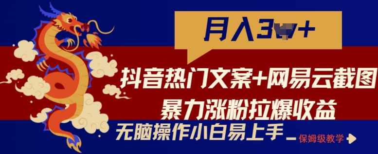 抖音热门文案+网易云截图暴力涨粉拉爆收益玩法，小白无脑操作，简单易上手-副业城