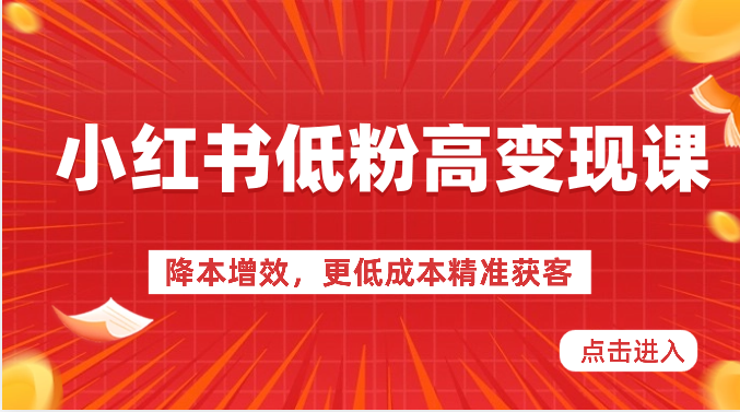 小红书低粉高变现课-降本增效，更低成本精准获客，小红书必爆的流量密码-副业城