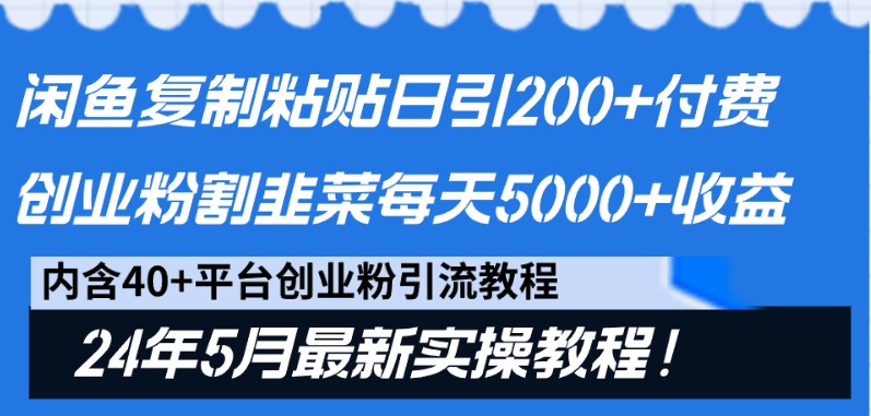 闲鱼复制粘贴日引200+付费创业粉，24年5月最新方法！割韭菜日稳定5000+收益-副业城